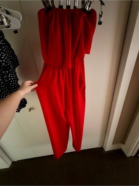 The Impeccable Pig Red Strapless Jumpsuit